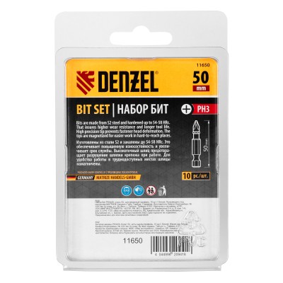 Бита PH3х50, сталь S2, шестигранный профиль, 10 шт. Е 6,3 Denzel Бита PH3х50, сталь S2, шестигранный профиль, 10 шт. Е 6,3 Denzel