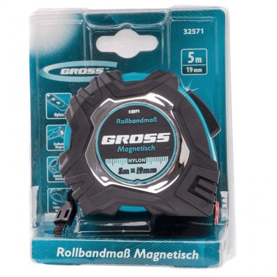 Рулетка Magnetisch 5 м х 19 мм,обрезиненный корпус,автоматическая фиксация,Нейлоновое покрытиеытие,зацеп с магнитом Gross Рулетка Magnetisch 5 м х 19 мм,обрезиненный корпус,автоматическая фиксация,Нейлоновое покрытиеытие,зацеп с магнитом Gross