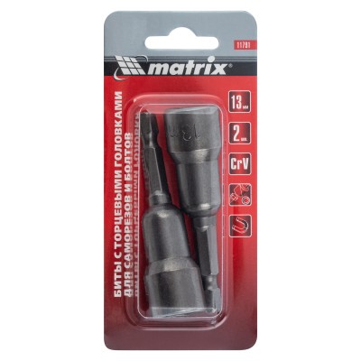 Биты с торцевыми головками 13 мм, 65 мм, 2 шт. Matrix Биты с торцевыми головками 13 мм, 65 мм, 2 шт. Matrix