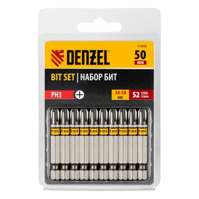 Бита PH3х50, сталь S2, шестигранный профиль, 10 шт. Е 6,3 Denzel Бита PH3х50, сталь S2, шестигранный профиль, 10 шт. Е 6,3 Denzel