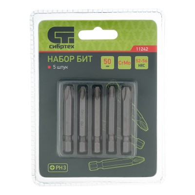 Бита PH3 x 50, сталь CrMo, 5 шт. Сибртех Бита PH3 x 50, сталь CrMo, 5 шт. Сибртех