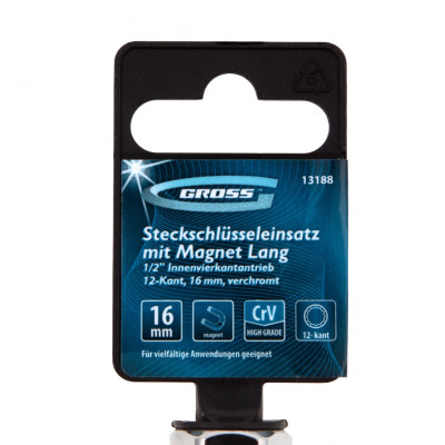 Головка торцевая свечная, магнитная, двенадцатигранная, 16 мм, под квадрат 1/2 Gross Головка торцевая свечная, магнитная, двенадцатигранная, 16 мм, под квадрат 1/2 Gross
