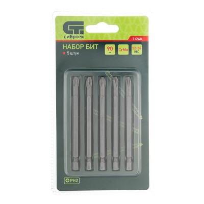 Бита PH2 x 90, сталь CrMo, 5 шт. Сибртех Бита PH2 x 90, сталь CrMo, 5 шт. Сибртех
