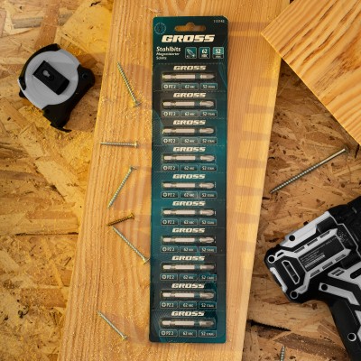 Бита PZ2х50мм, сталь S2, шестигр., отрывн., 10 шт. Gross Бита PZ2х50мм, сталь S2, шестигр., отрывн., 10 шт. Gross