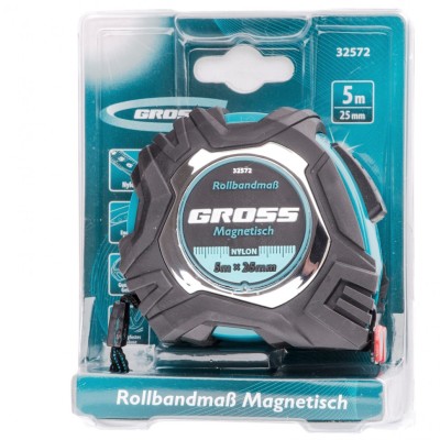 Рулетка Magnetisch 5 м х 25 мм,обрезиненный корпус,автоматическая фиксация,Нейлоновое покрытиеытие,зацеп с магнитом Gross Рулетка Magnetisch 5 м х 25 мм,обрезиненный корпус,автоматическая фиксация,Нейлоновое покрытиеытие,зацеп с магнитом Gross