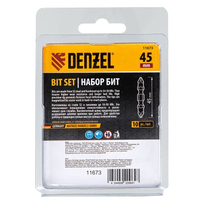 Бита двухсторонняя, PH2-PH2 х 45 мм, сталь S2, 10 шт. Denzel Бита двухсторонняя, PH2-PH2 х 45 мм, сталь S2, 10 шт. Denzel