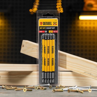 Бита PH2х127, сталь S2, цилиндр., 5шт. Е 6,3 Denzel Бита PH2х127, сталь S2, цилиндр., 5шт. Е 6,3 Denzel