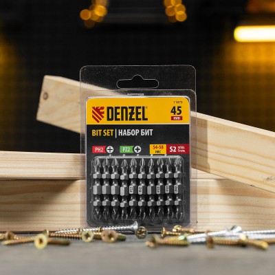 Бита двухсторонняя, PH2-PZ2 х 45 мм, сталь S2, 10 шт. Denzel Бита двухсторонняя, PH2-PZ2 х 45 мм, сталь S2, 10 шт. Denzel