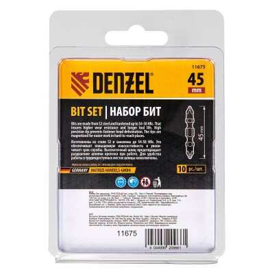 Бита двухсторонняя, PH2-PZ2 х 45 мм, сталь S2, 10 шт. Denzel Бита двухсторонняя, PH2-PZ2 х 45 мм, сталь S2, 10 шт. Denzel