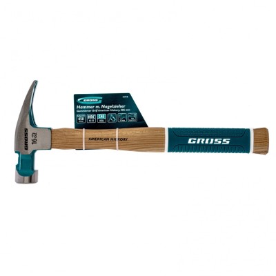 Молоток-гвоздодер, 450 г, угол 75, магнит, обрезиненная рукоятка American hickory GROSS Молоток-гвоздодер, 450 г, угол 75, магнит, обрезиненная рукоятка American hickory GROSS
