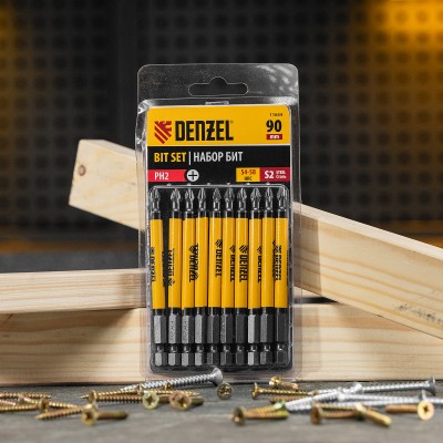 Бита PH2х90, сталь S2, цилиндр., 10 шт. Е 6,3 Denzel Бита PH2х90, сталь S2, цилиндр., 10 шт. Е 6,3 Denzel
