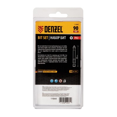 Бита PH2х90, сталь S2, цилиндр., 10 шт. Е 6,3 Denzel Бита PH2х90, сталь S2, цилиндр., 10 шт. Е 6,3 Denzel