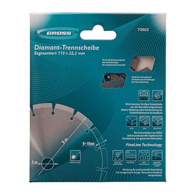 Диск алмазный, 115 х 22.2 мм, лазерная приварка сегментов, сухая резка Gross Диск алмазный, 115 х 22.2 мм, лазерная приварка сегментов, сухая резка Gross