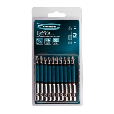 Бита PH2 х 70, сталь S2, 10 шт. Gross Бита PH2 х 70, сталь S2, 10 шт. Gross