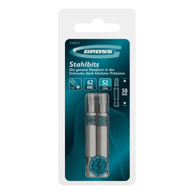 Бита Torx 25х50мм, сталь S2, шестигр., 2 шт. Gross Бита Torx 25х50мм, сталь S2, шестигр., 2 шт. Gross