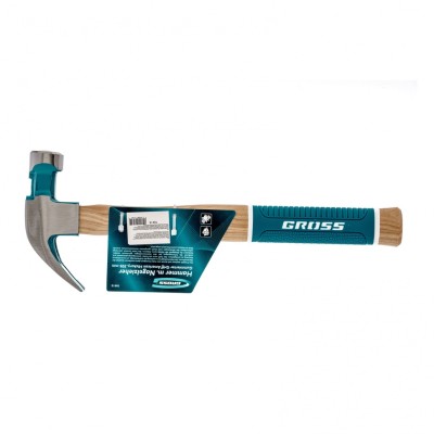 Молоток-гвоздодер, 450 г, угол 45, магнит, обрезиненная рукоятка American hickory GROSS Молоток-гвоздодер, 450 г, угол 45, магнит, обрезиненная рукоятка American hickory GROSS
