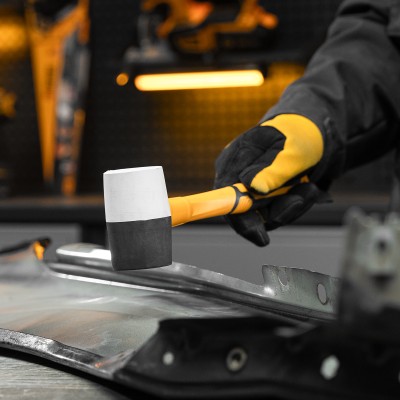 Киянка резиновая, 225 г, черно-белая, фибергласовая рукоятка c TPR покрытием Denzel Киянка резиновая, 225 г, черно-белая, фибергласовая рукоятка c TPR покрытием Denzel