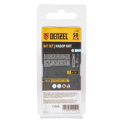 Бита SL5,0х50, сталь S2, шестигранный профиль, 2 шт. Е 6,3 Denzel Бита SL5,0х50, сталь S2, шестигранный профиль, 2 шт. Е 6,3 Denzel