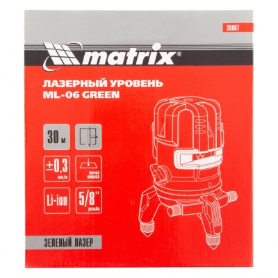 Лазерный уровень ML 06 Green, 30 м, 520 нм, аккумулятор Li 2800 мАч, резьба 5/8" Matrix Лазерный уровень ML 06 Green, 30 м, 520 нм, аккумулятор Li 2800 мАч, резьба 5/8" Matrix