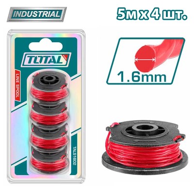 Шпуля с леской 1,6мм x 5 м для триммера TOTAL TALS1602 (4 шт.) Шпуля с леской 1,6мм x 5 м для триммера TOTAL TALS1602 (4 шт.)