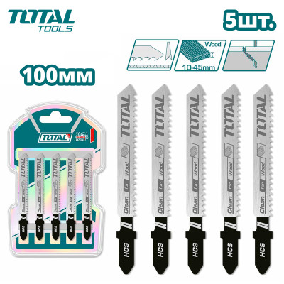 Пилка для лобзика 100мм по дереву TOTAL TJSBT101D (5 шт) Пилка для лобзика 100мм по дереву TOTAL TJSBT101D (5 шт)