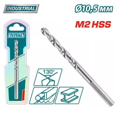 Сверло по металлу M2 HSS 10,5мм TOTAL TAC1201051 Сверло по металлу M2 HSS 10,5мм TOTAL TAC1201051