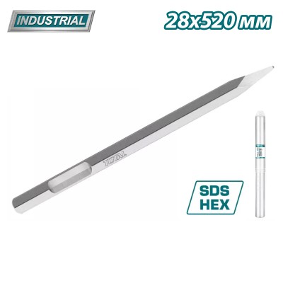 Зубило пиковое SDS-hex 28х520мм TOTAL TAC15342811 Зубило пиковое SDS-hex 28х520мм TOTAL TAC15342811