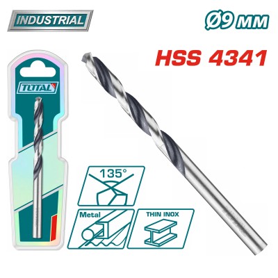 Сверло по металлу HSS 4341 9мм TOTAL TAC1200904 Сверло по металлу HSS 4341 9мм TOTAL TAC1200904