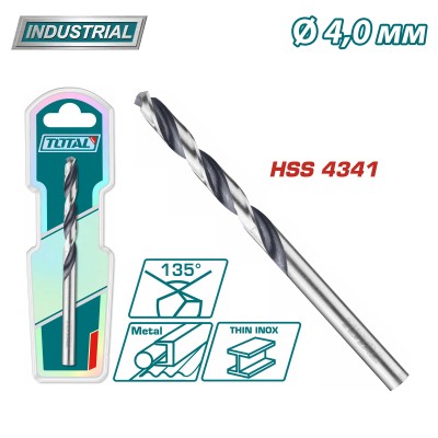 Сверло по металлу HSS 4 мм TOTAL TAC1200404 Сверло по металлу HSS 4 мм TOTAL TAC1200404