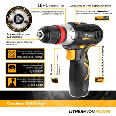 Дрель-шуруповерт аккумуляторная DEKO GCD12DU3 063-4082 Дрель-шуруповерт аккумуляторная DEKO GCD12DU3 063-4082