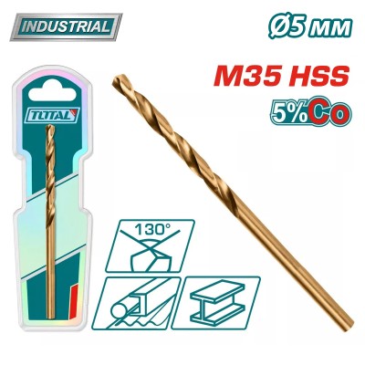 Сверло по металлу M35 HSS-CO 5мм TOTAL TAC11205001 Сверло по металлу M35 HSS-CO 5мм TOTAL TAC11205001