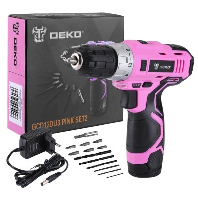 Дрель-шуруповерт аккумуляторная DEKO GCD12DU3 PINK SET2 Дрель-шуруповерт аккумуляторная DEKO GCD12DU3 PINK SET2