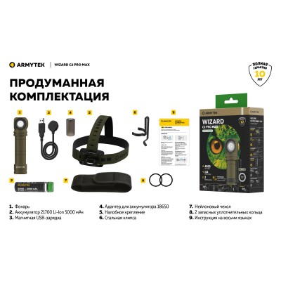 Фонарь Armytek Wizard C2 Pro Max Olive Белый Фонарь Armytek Wizard C2 Pro Max Olive Белый
