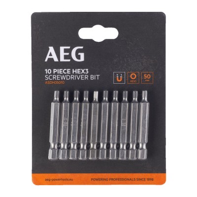 Набор бит Hex 3, 50 мм AEG ASDH35010 (10 шт) Набор бит Hex 3, 50 мм AEG ASDH35010 (10 шт)