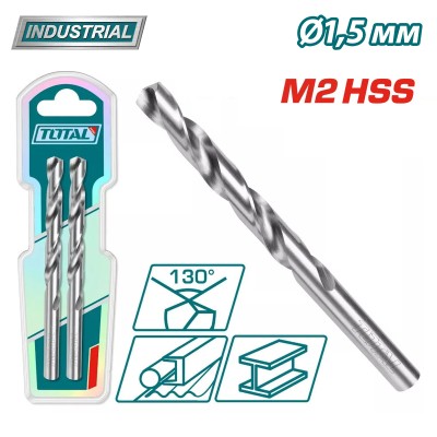 Сверло по металлу M2 HSS 1,5мм TOTAL TAC1200152 (2шт.) Сверло по металлу M2 HSS 1,5мм TOTAL TAC1200152 (2шт.)