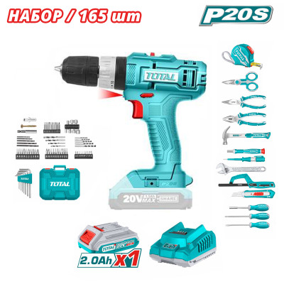 Дрель-шуруповерт ударная с набором инструмента TOTAL THKTHP11652 (165 предметов) Дрель-шуруповерт ударная с набором инструмента TOTAL THKTHP11652 (165 предметов)