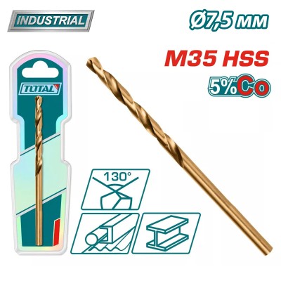 Сверло по металлу M35 HSS-CO 7,5мм TOTAL TAC11207501 Сверло по металлу M35 HSS-CO 7,5мм TOTAL TAC11207501