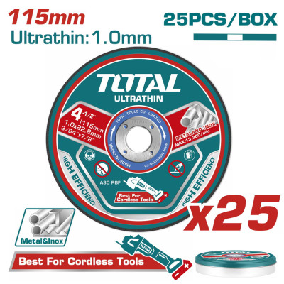 Круг отрезной 115x1,0x22,2 мм по нержавеющей стали TOTAL TAC11011525 (25 шт) Круг отрезной 115x1,0x22,2 мм по нержавеющей стали TOTAL TAC11011525 (25 шт)