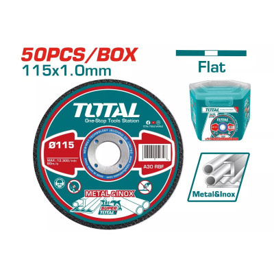 Круг отрезной 115x1,0x22,2 мм по нержавеющей стали TOTAL TAC20111550 (50шт) Круг отрезной 115x1,0x22,2 мм по нержавеющей стали TOTAL TAC20111550 (50шт)