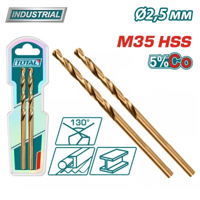 Сверло по металлу M35 HSS-CO 2,5мм TOTAL TAC11202501(2 шт) Сверло по металлу M35 HSS-CO 2,5мм TOTAL TAC11202501(2 шт)