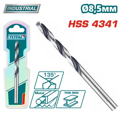 Сверло по металлу HSS 8,5 мм TOTAL TAC1200854 Сверло по металлу HSS 8,5 мм TOTAL TAC1200854