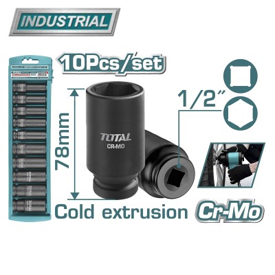 Набор удлиненных ударных головок 1/2 " TOTAL THKISD12102L (10 предметов) Набор удлиненных ударных головок 1/2 " TOTAL THKISD12102L (10 предметов)