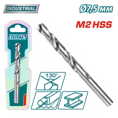 Сверло по металлу M2 HSS 7,5мм TOTAL TAC1200751 Сверло по металлу M2 HSS 7,5мм TOTAL TAC1200751