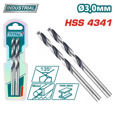 Сверло по металлу HSS 3 мм TOTAL TAC1200034 (2 шт) Сверло по металлу HSS 3 мм TOTAL TAC1200034 (2 шт)