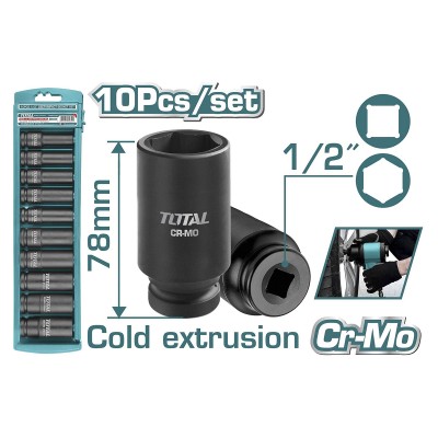 Набор удлиненных ударных головок 1/2 " TOTAL THKISD12102L (10 предметов) Набор удлиненных ударных головок 1/2 " TOTAL THKISD12102L (10 предметов)